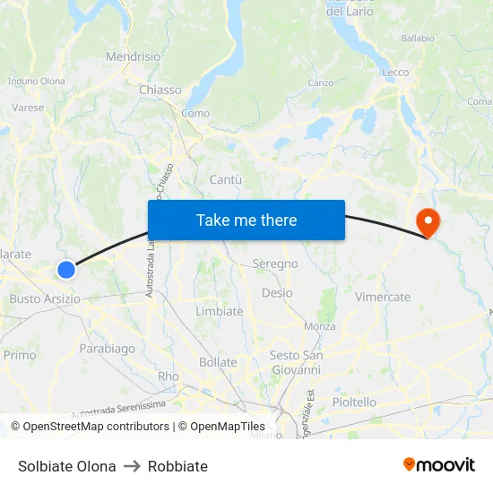 Solbiate Olona to Robbiate map