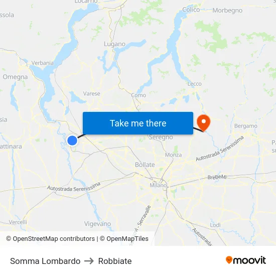 Somma Lombardo to Robbiate map
