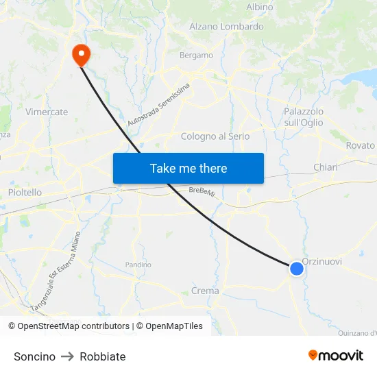 Soncino to Robbiate map