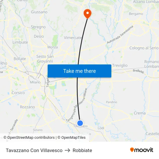 Tavazzano Con Villavesco to Robbiate map