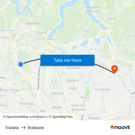 Tradate to Robbiate map