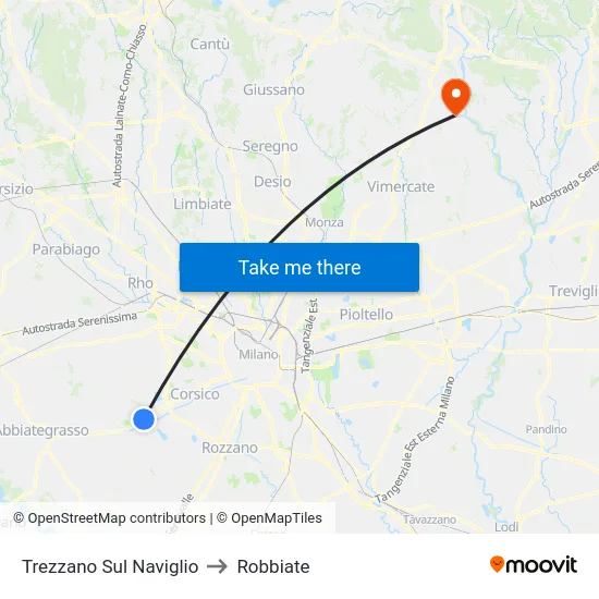 Trezzano Sul Naviglio to Robbiate map