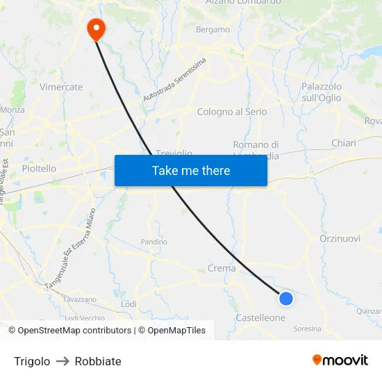 Trigolo to Robbiate map