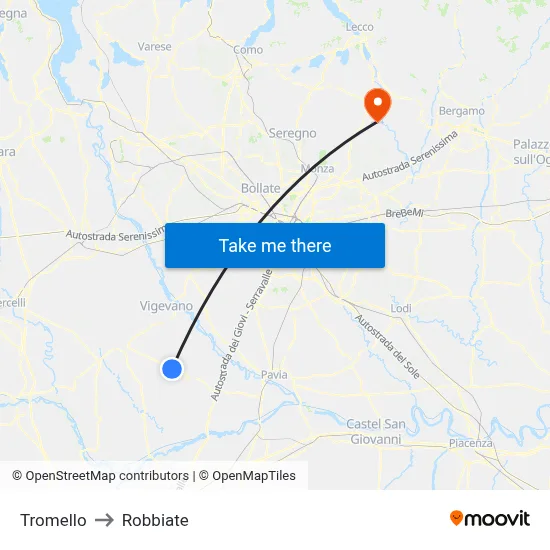 Tromello to Robbiate map