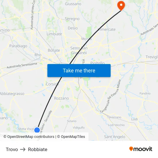 Trovo to Robbiate map