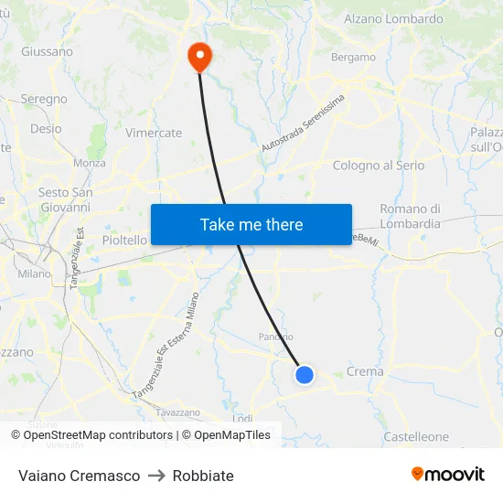 Vaiano Cremasco to Robbiate map
