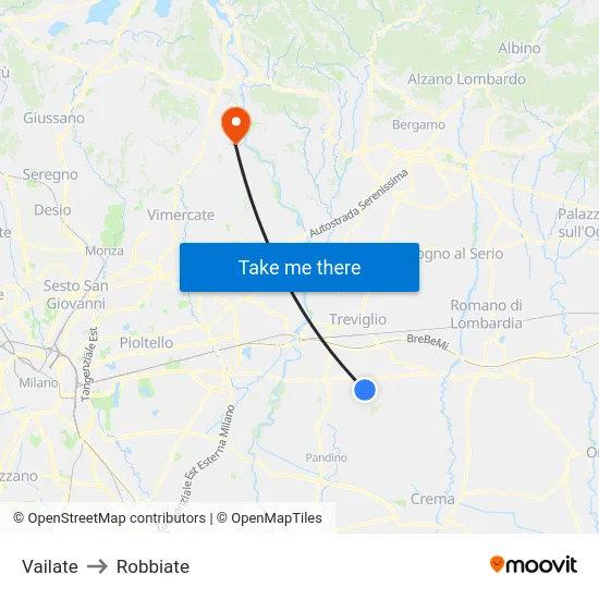 Vailate to Robbiate map