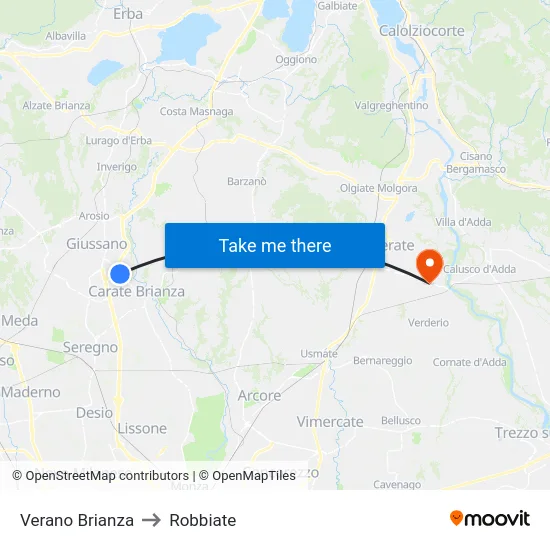 Verano Brianza to Robbiate map
