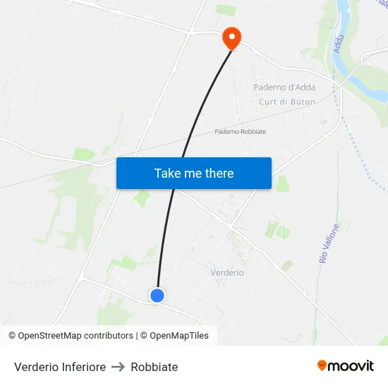 Verderio Inferiore to Robbiate map