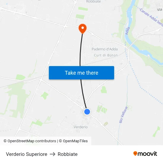 Verderio Superiore to Robbiate map