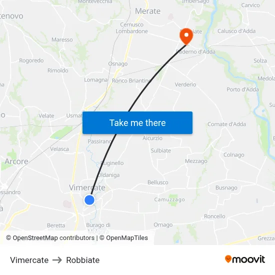 Vimercate to Robbiate map