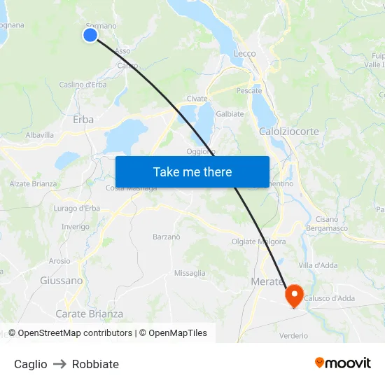 Caglio to Robbiate map