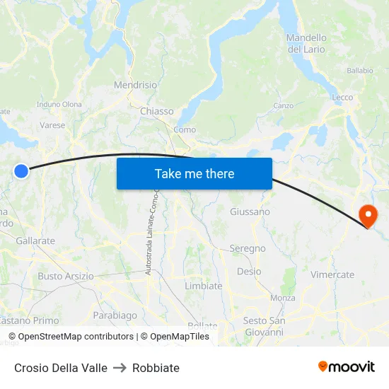 Crosio Della Valle to Robbiate map