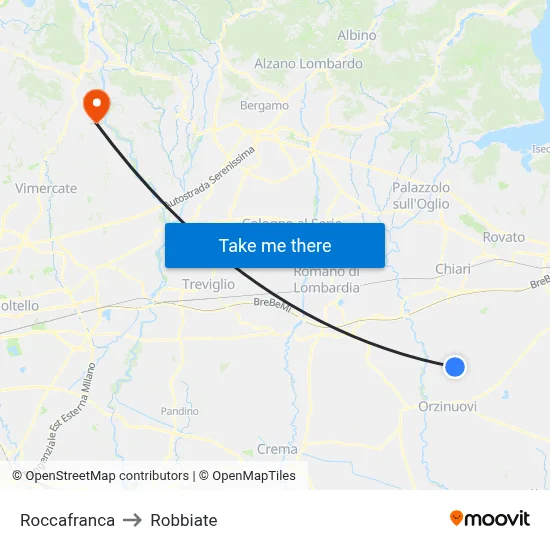 Roccafranca to Robbiate map