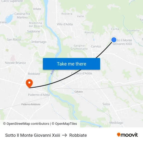 Sotto Il Monte Giovanni Xxiii to Robbiate map