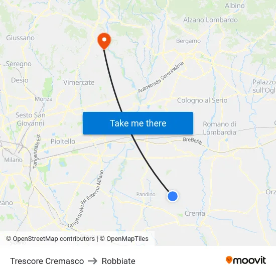 Trescore Cremasco to Robbiate map