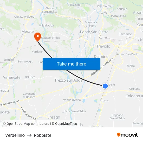Verdellino to Robbiate map