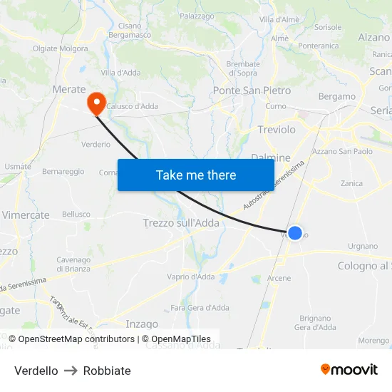 Verdello to Robbiate map