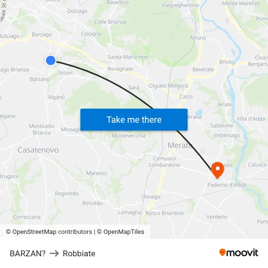 Barzan to Robbiate map