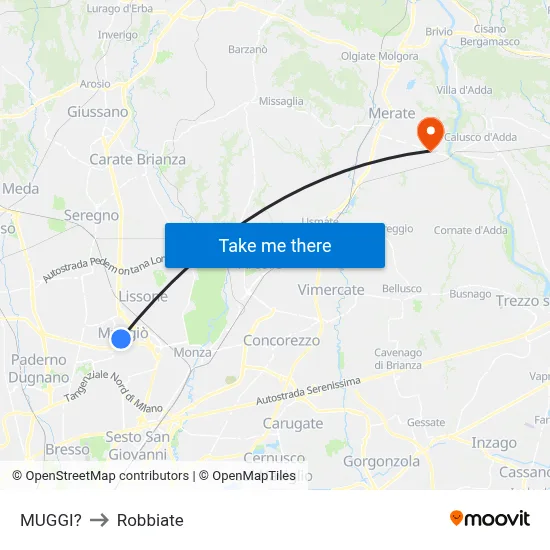 Muggiò to Robbiate map