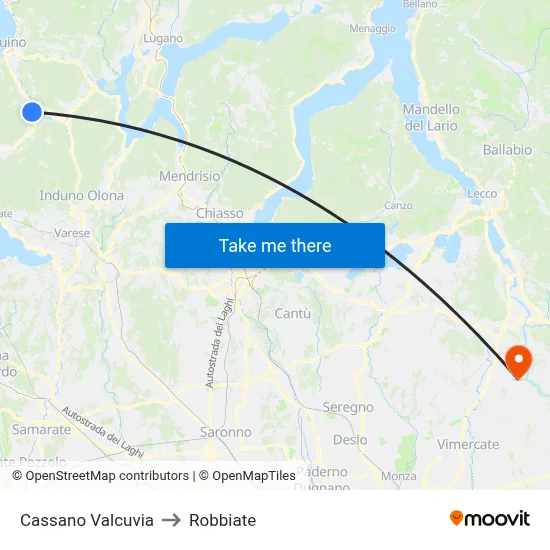 Cassano Valcuvia to Robbiate map