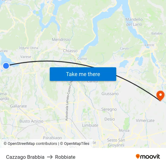 Cazzago Brabbia to Robbiate map