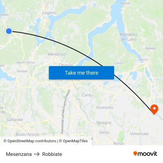 Mesenzana to Robbiate map