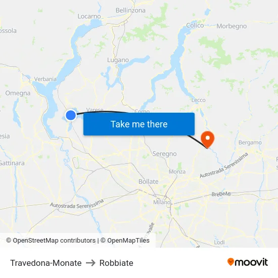 Travedona-Monate to Robbiate map