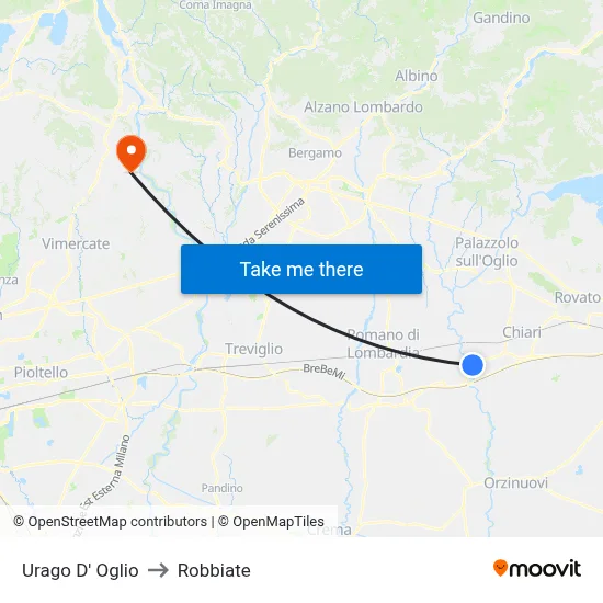 Urago D' Oglio to Robbiate map