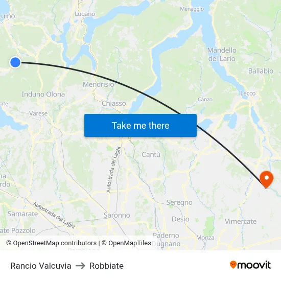 Rancio Valcuvia to Robbiate map