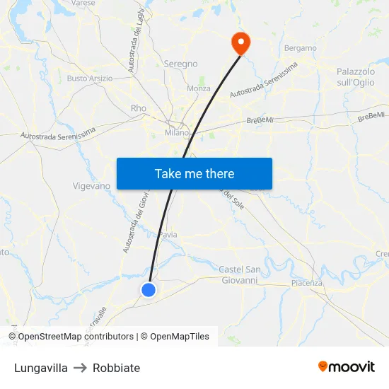 Lungavilla to Robbiate map