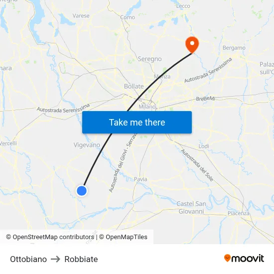 Ottobiano to Robbiate map