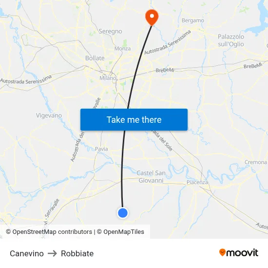 Canevino to Robbiate map