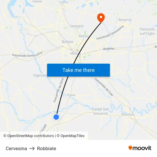 Cervesina to Robbiate map