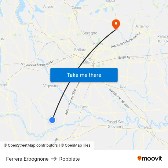 Ferrera Erbognone to Robbiate map