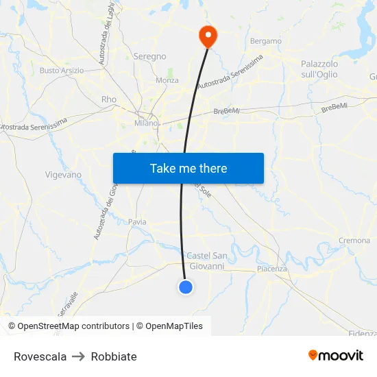 Rovescala to Robbiate map