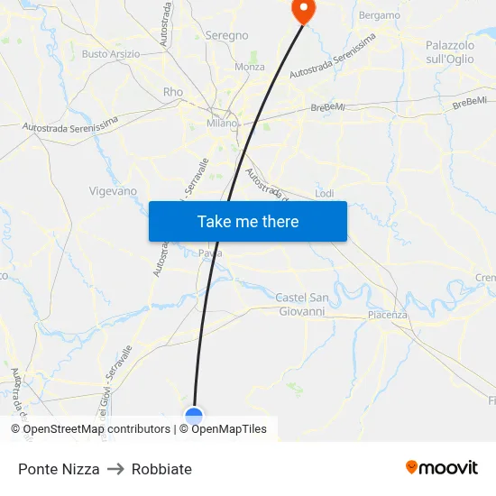 Ponte Nizza to Robbiate map
