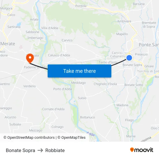 Bonate Sopra to Robbiate map