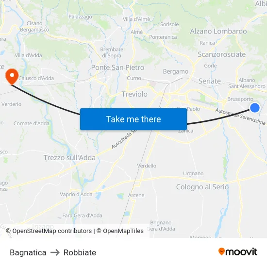Bagnatica to Robbiate map