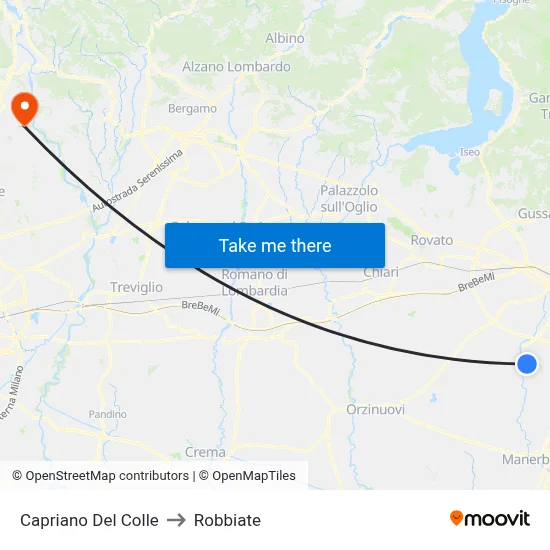 Capriano Del Colle to Robbiate map