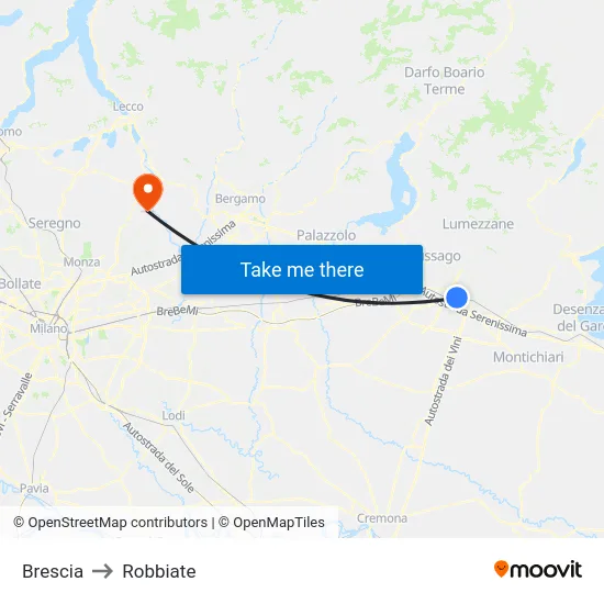 Brescia to Robbiate map