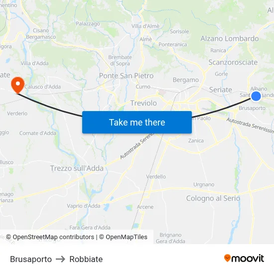 Brusaporto to Robbiate map