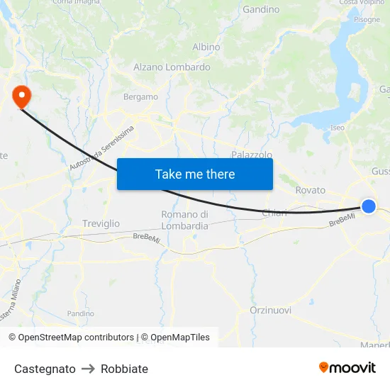 Castegnato to Robbiate map