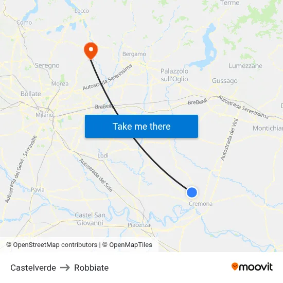 Castelverde to Robbiate map