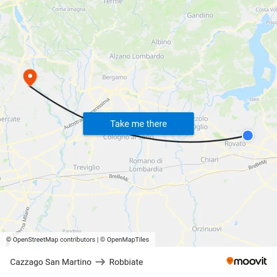 Cazzago San Martino to Robbiate map