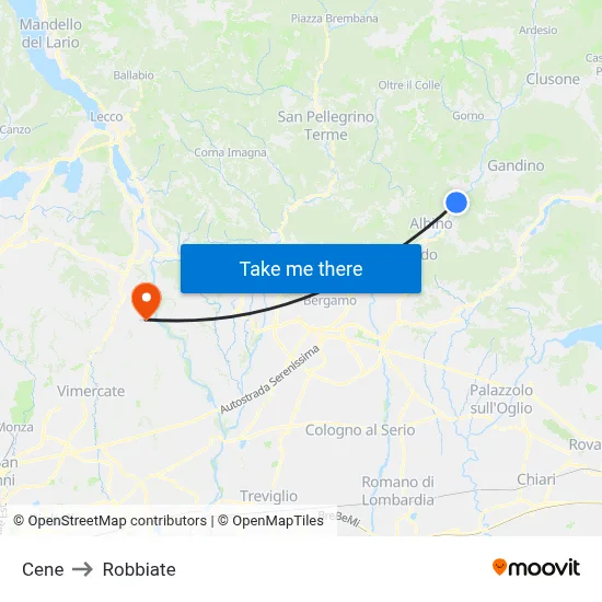 Cene to Robbiate map