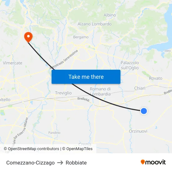 Comezzano-Cizzago to Robbiate map