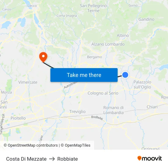 Costa di Mezzate to Robbiate map