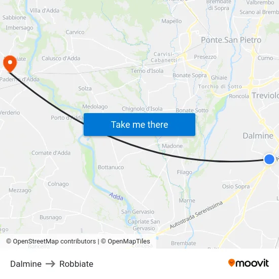 Dalmine to Robbiate map