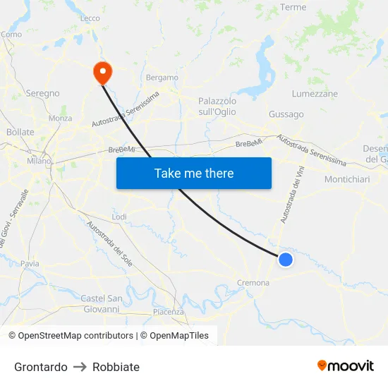Grontardo to Robbiate map